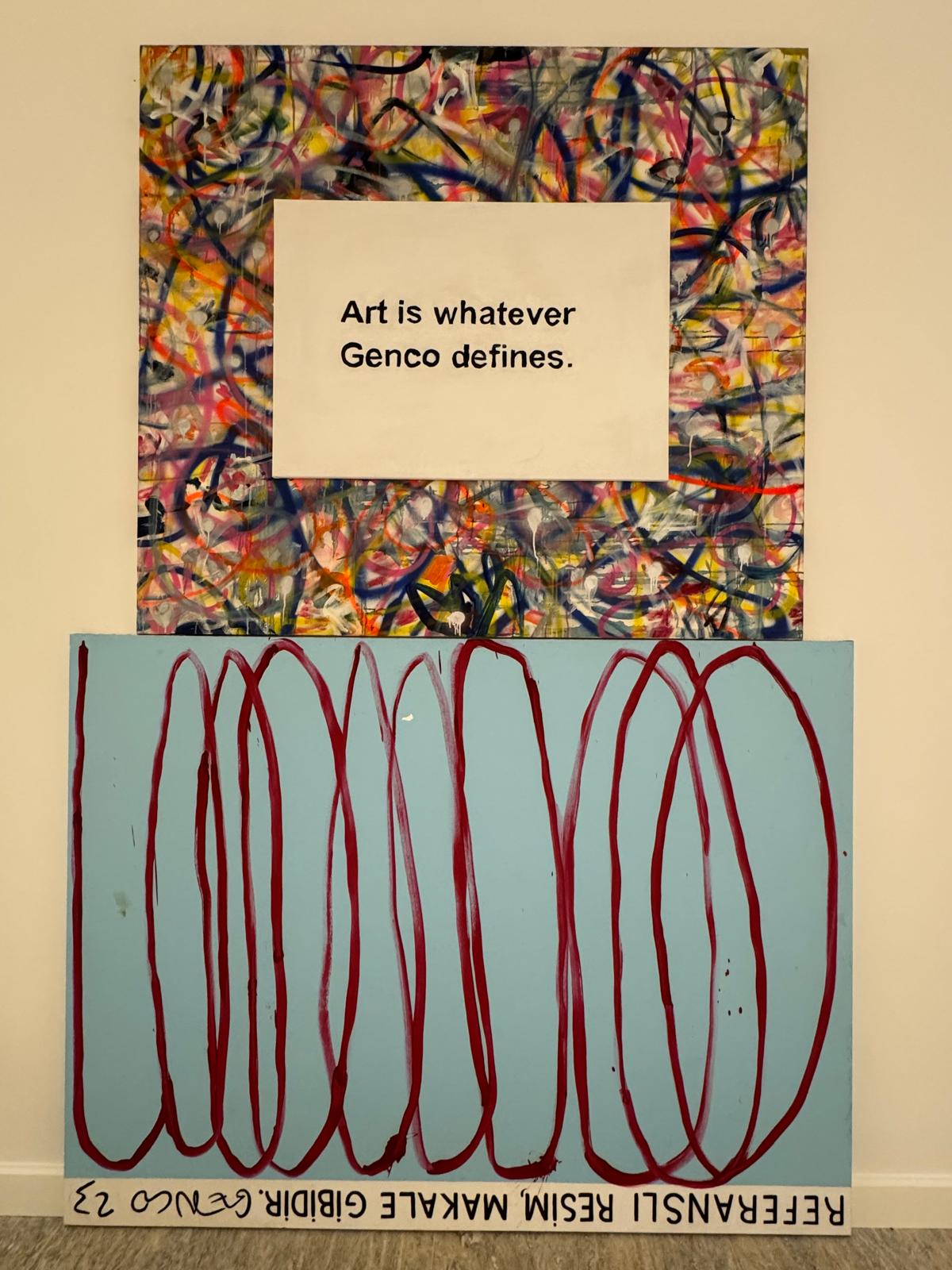 Üç resim, 2026. Tuval üzerine yağlı boya, akrilik, sprey ve tuval. 300 x 200cm
