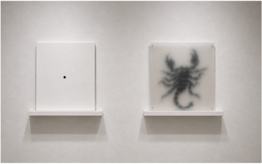 Ay Akrep / Scorpio Moon, 2026 Tuval üzerine yağlıboya ve akrilik boya, buzlu pleksi Oil on canvas, frosted acrylic, acrylic paint 55x 50 cm (2 adet 2 pieces)