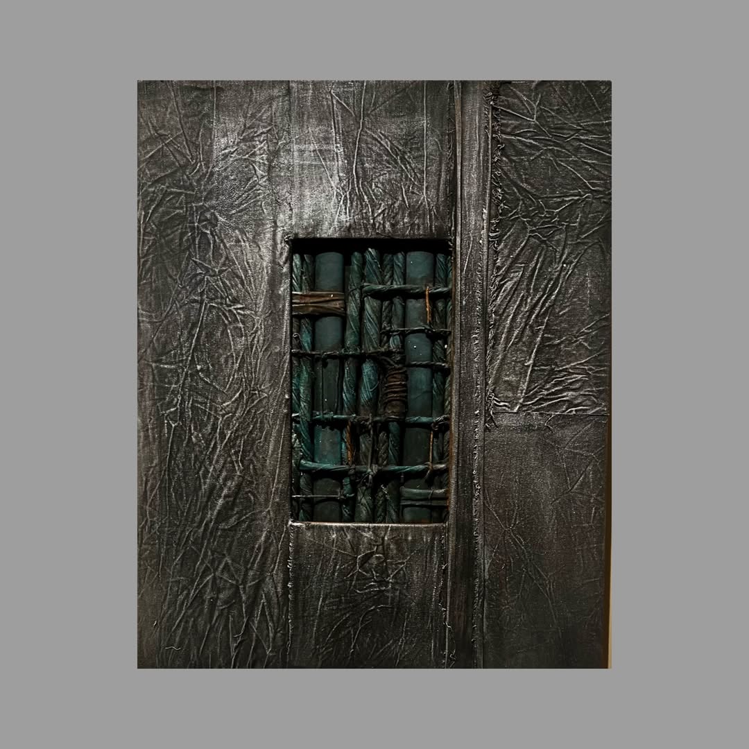 Bubi Örgüler Serisi Ahşap tuval üzerine karışık teknik ve malzeme 48x38x3 cm