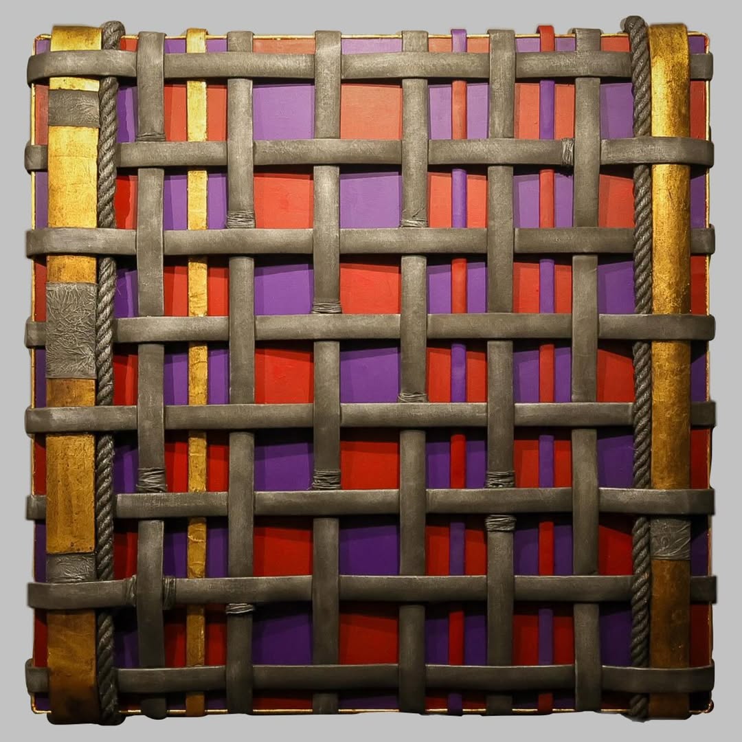 Bubi Rölyef Kafesler Serisi Ahşap tuval üzerine karışık teknik ve malzeme / Mixed technique and material on wooden canvas 117x117x7 cm