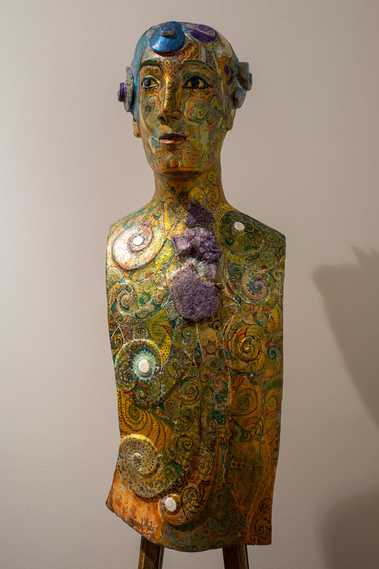 MÜDAVİM    2024 152x32x32 cm   ahşap, yarı değerli taşlar, boya