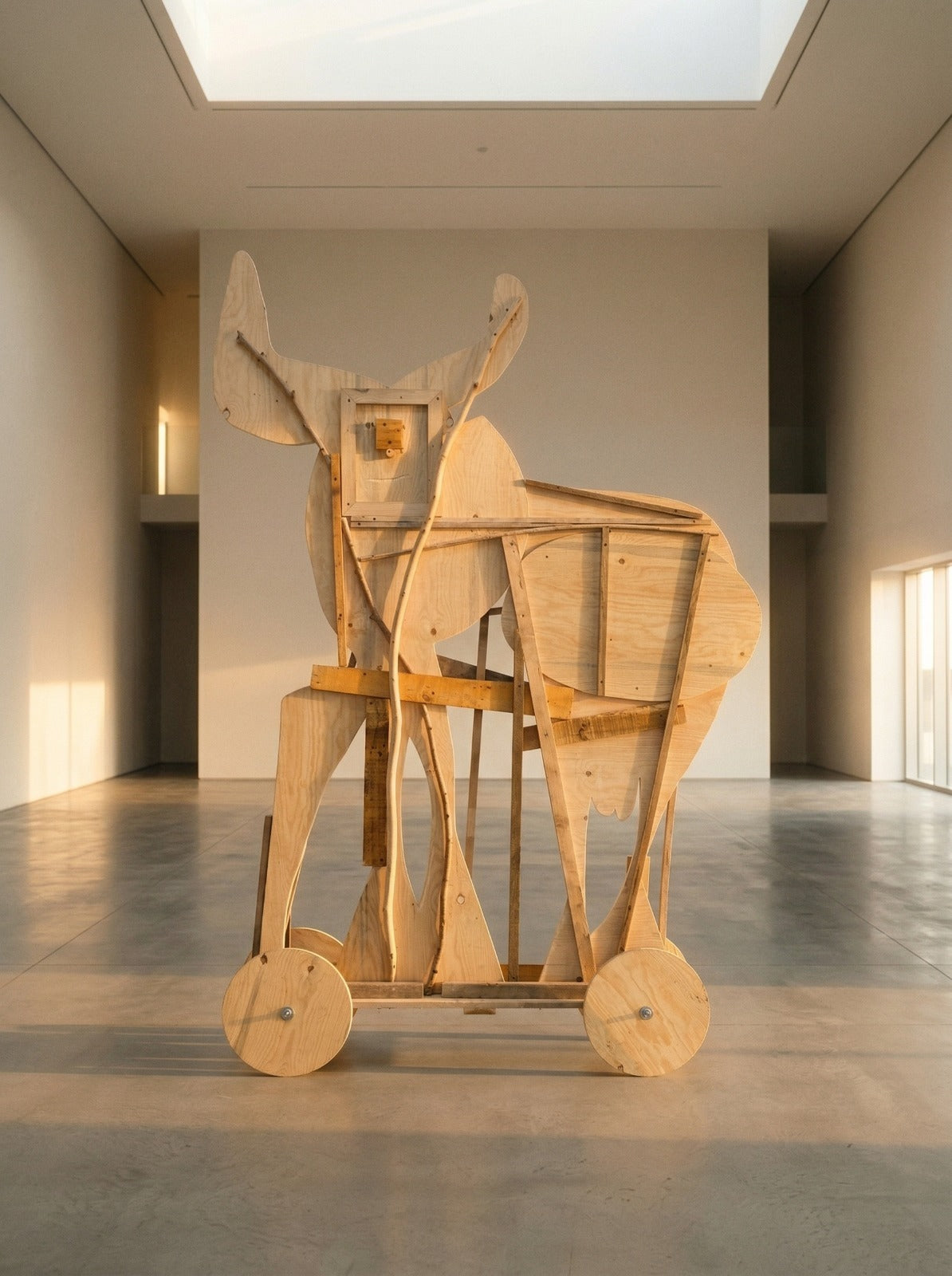 Tekerlekli Boğa, 2025. Ahşap. 30 x 167 x 241 cm.