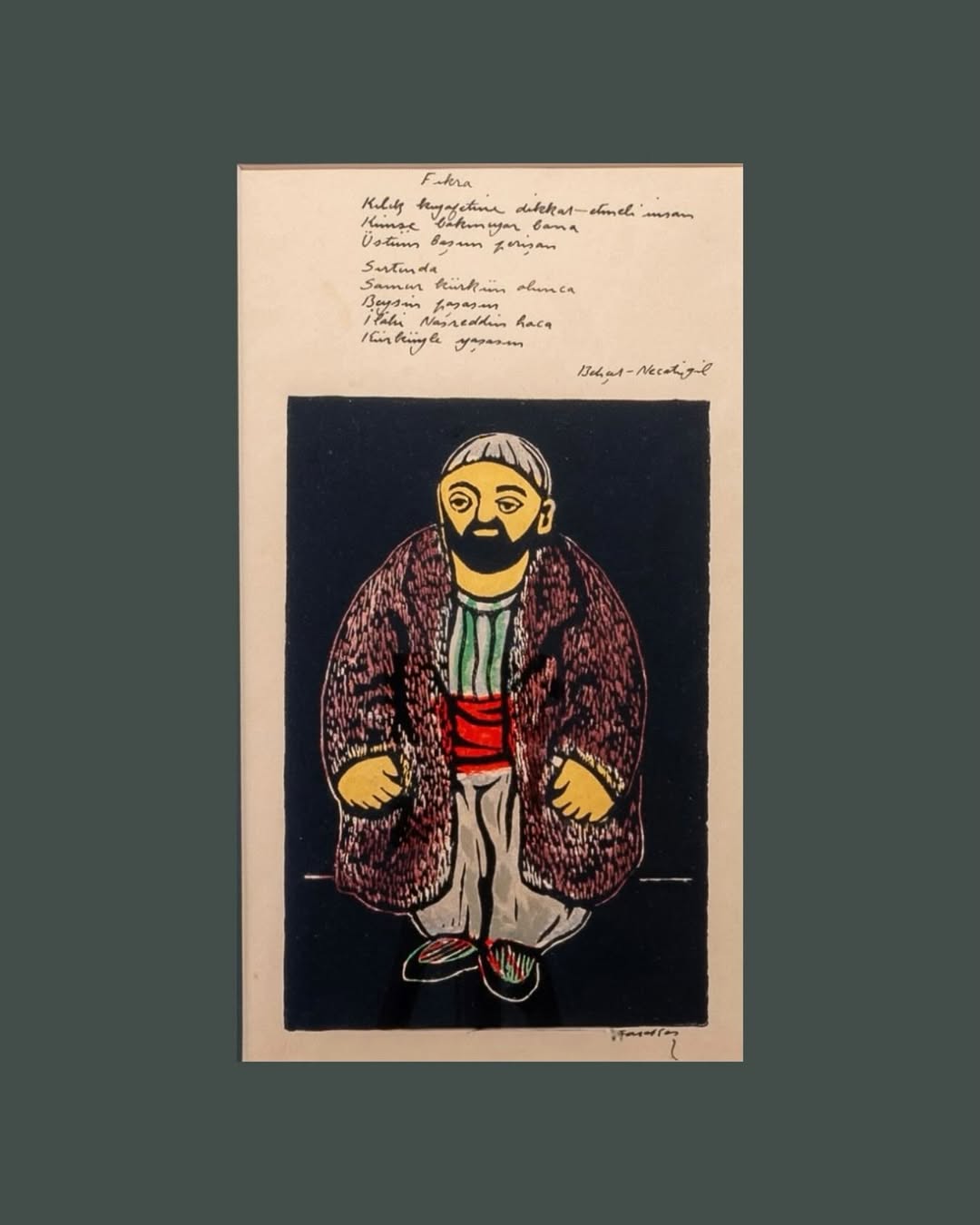 Ferhi Karakaş - Behçet Necatigil - Litografi Şiir - Fıkra